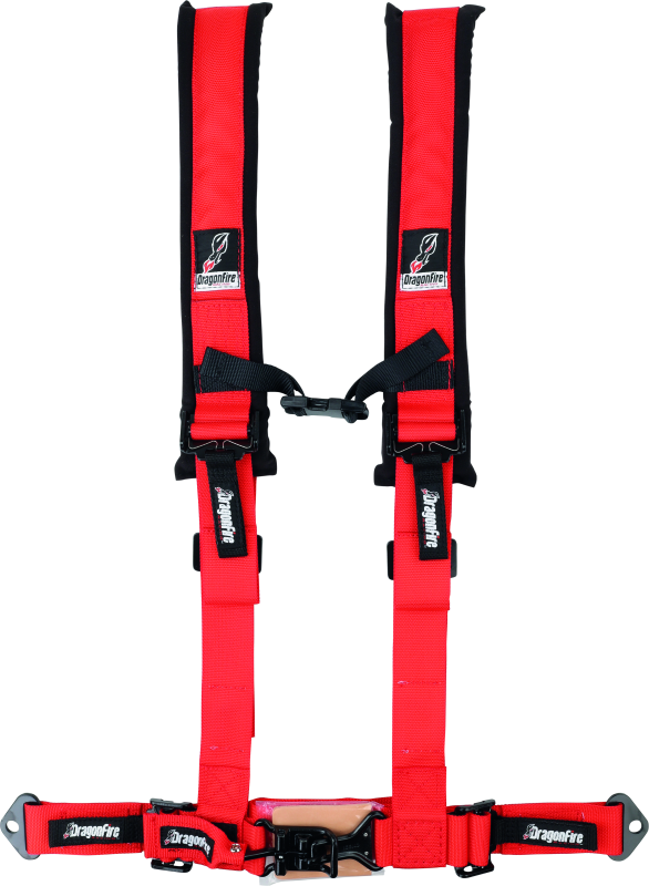 Polaris UTV Seat Belt Harness - DragonFire Racing - H-Style 4-Point 2in Buckle - Red - `15-`19